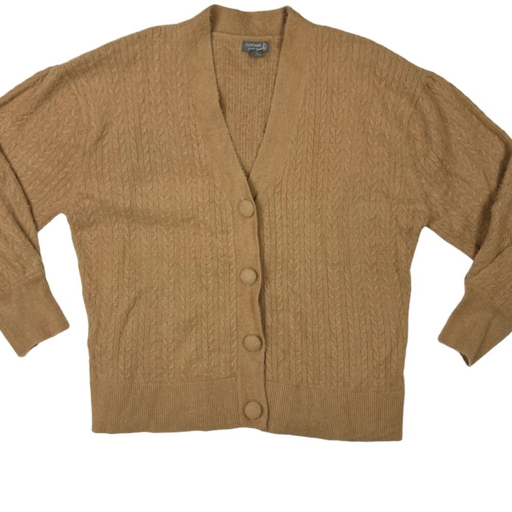 Cupcake cardigan Sweater womens  XL Tan Super Soft Grandpa Open Front button up